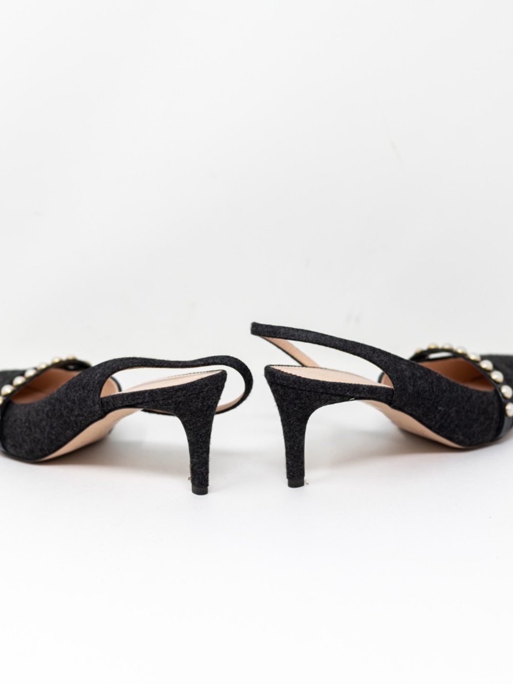 J. Crew Women's Wool Pointed Toe Pearl Beaded Embellished Slingback High Heel 9 - Picture 3 of 4